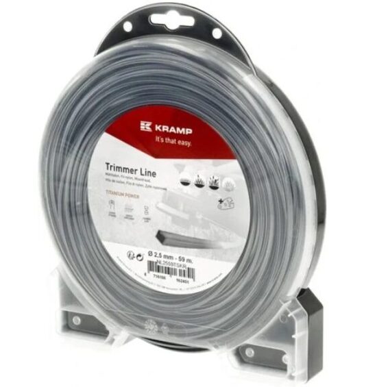 Kramp Titanium Power® trimmera aukla Ø 2,5 mm, 59 m, kvadrātveida, pelēka